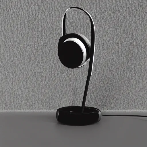 Image similar to headphone stand, futuristic, techno, cyberpunk, product design, render, cute, swag, geometric, fun, iconic