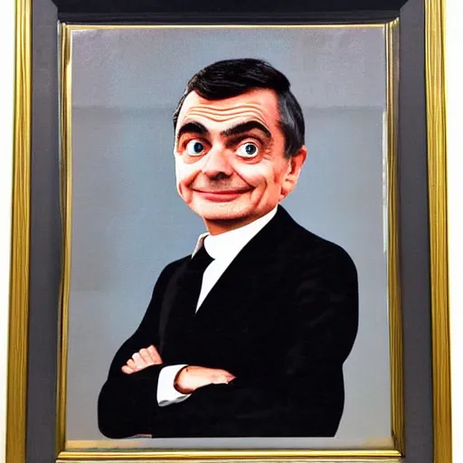 Image similar to Official US president portrait of Mr Bean, white house, USA flag