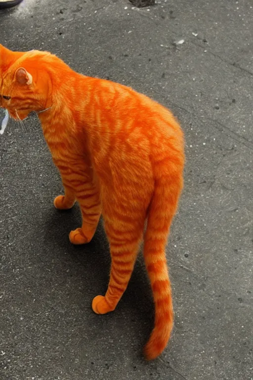 Image similar to An orange cat standing on its hind legs to pee in a urinal