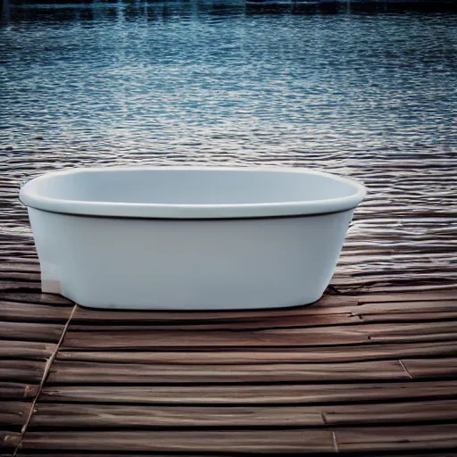 Prompt: a trieme sailing in a bathtub, photography