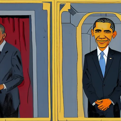 Image similar to president obama looking at the camera, symmetrical shot, drawn by dave gibbons