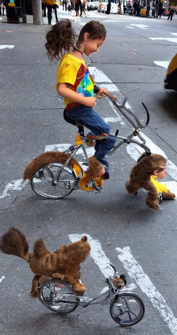 Image similar to “a ride for kids that looks like an animal on the sidewalk in NYC”