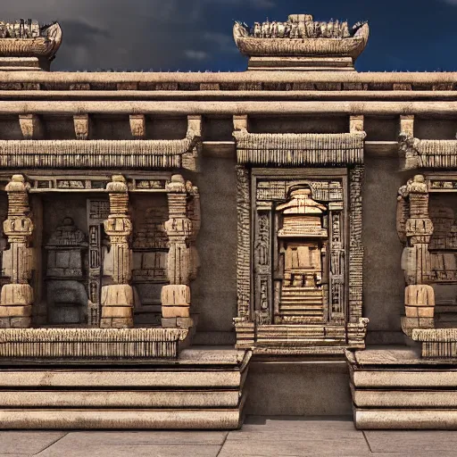 Prompt: 4 k unreal engine render of an ancient never seen before indian high detail temple. mirroring water