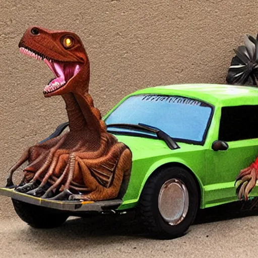 Image similar to velociraptor as a car