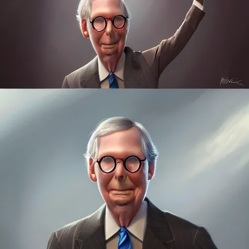 Image similar to hyper realistic mitch mcconnell as an anthropomorphic turtle, painted by greg rutkowski, artgerm, beautiful lighting, masterpiece, epic, 4 k