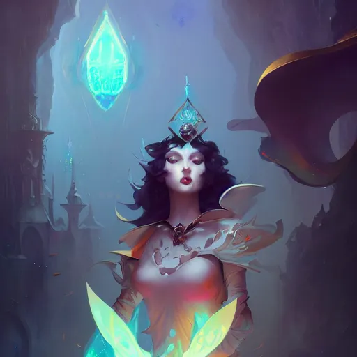 Prompt: a beautiful morgan le fay, art by pete mohrbacher and guweiz and ilya kuvshinov, digital art, highly detailed, intricate, sci - fi, sharp focus, trending on artstation hq, deviantart, unreal engine 5, 4 k uhd image