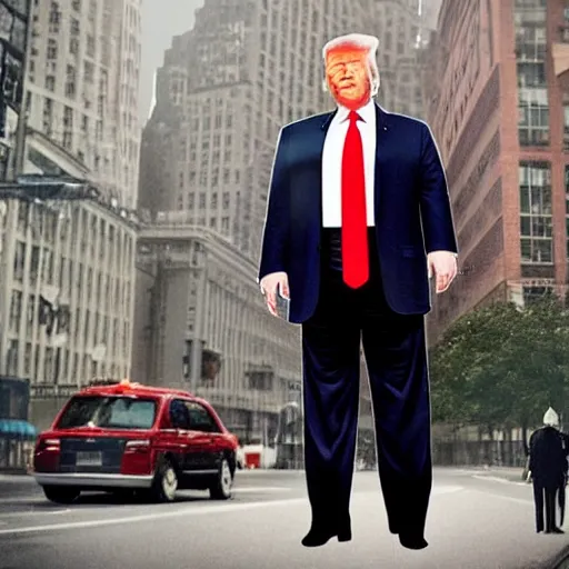 Prompt: “Very photorealistic photo of Donald Trump standing in the middle of Fifth Avenue with a gun, atmospheric lighting, award-winning details”