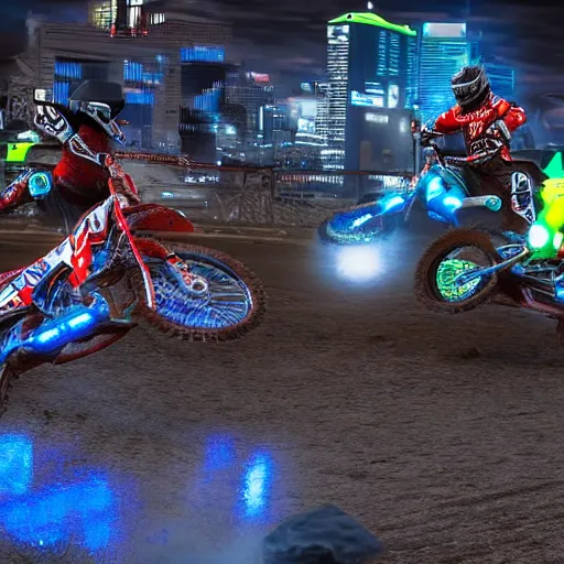 Image similar to a cyberpunk motorcross race