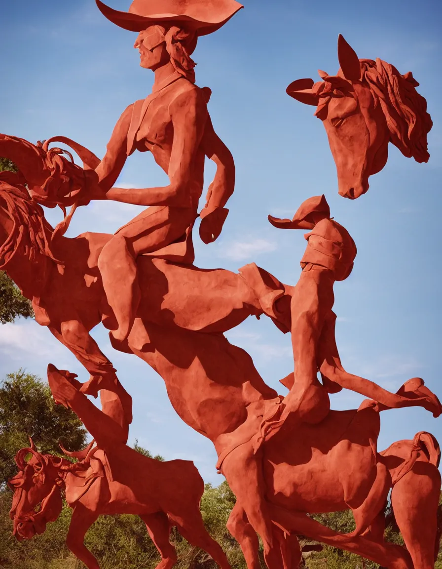 Prompt: a cowboy turning into blooms by slim aarons, by zhang kechun, by lynda benglis. tropical sea slugs, angular sharp tractor tires. complementary colors. warm soft volumetric light. national geographic. 8 k, rendered in octane, smooth gradients. manly cowboy riding a horse sculpture by antonio canova. red accents.