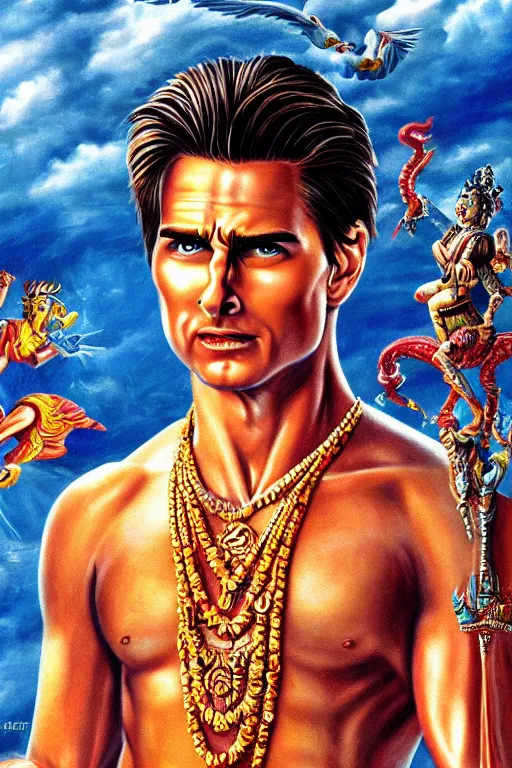 Image similar to hyperrealistic artwork depiction of the Hindu God Vishnu Tom Cruise