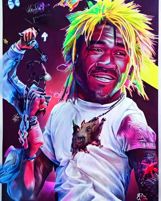 Image similar to lil uzi vert, airbrush, drew struzan illustration art, key art, movie poster