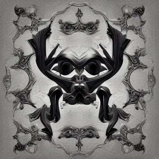 Image similar to a face made of black cast iron on a black background. gothic baroque. low poly. symmetry. epic. ominous shapes. hyper detailed.