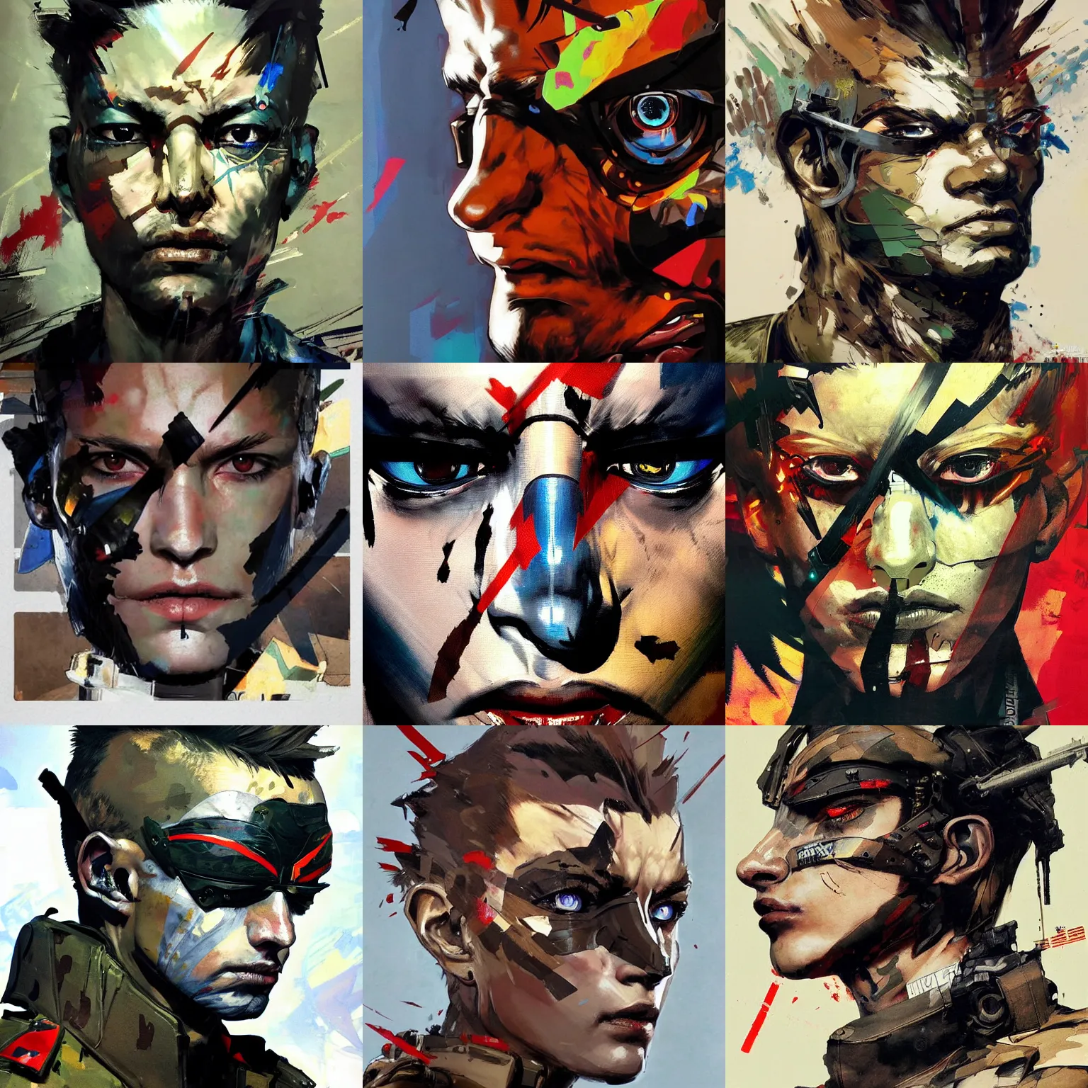 Prompt: a beautiful side portrait painting of a soldier.!! extreme, surreal cryptid eyes that glow!!. compound - eyes!! art by yoji shinkawa and sandra chevrier, trending on artstation, award - winning, perfect composition.