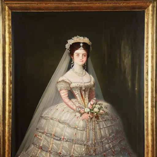 Prompt: a beautiful painting of a young princess on her wedding day in 1 8 7 6, high qualiy, oil painting, clear, coherent, fancy, highly detailed