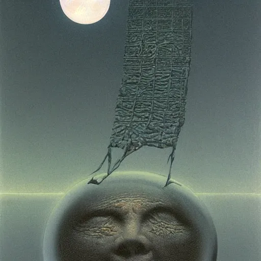 Prompt: the moon upended zdzislaw beksinski lisa franl