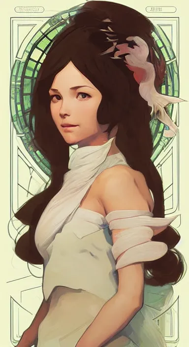 Prompt: Portrait of May from Pokemon. Beautiful digital art by Greg Rutkowski and Alphonse Mucha