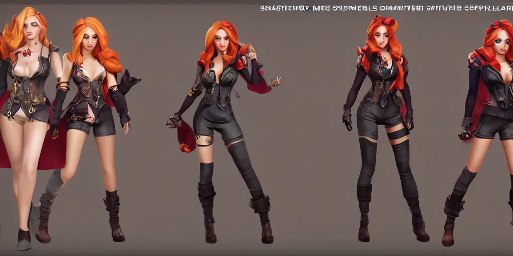 Image similar to character sheet of Sophie Turner dressed as miss fortune as a character in the game League of Legends, with a background based on the game League of Legends, 3d render, octane render, iRay, ray tracing, realistic, highly detailed, trending on artstation, 4k, cgsociety, unreal engine 5, redshift render, blender cycles, behance, cg