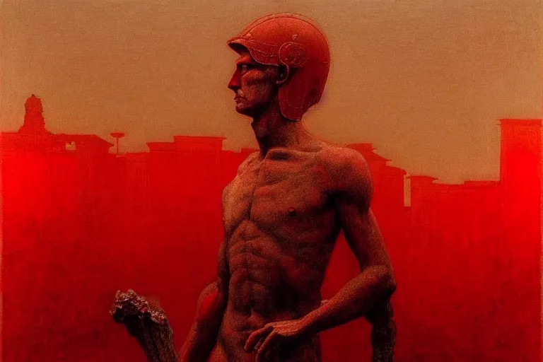 Image similar to only with red, caesar after war, a red tiger, in hoc signo vinces, rome in background, an ancient path, in the style of beksinski, part by hopper, part by rodcenko, part by hofbauer, intricate composition, red by caravaggio, insanely quality, highly detailed, masterpiece, red light, artstation