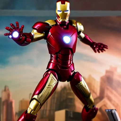 Image similar to marvel legends, actionfigure, iron man, product photo,