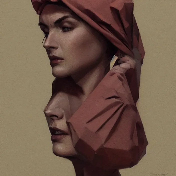 Image similar to woman portrait with a paper bag over the head, highly detailed, artstation, art by ian mcque, ilya kuvshinov, zdislav beksinski, wayne barlowe, edward hopper