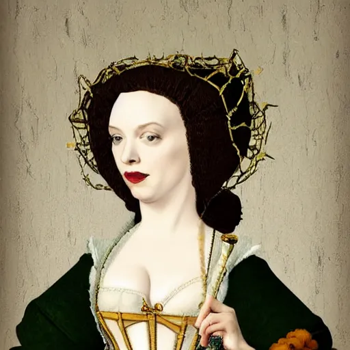 Image similar to 1 5 0 0 s interpretation of christina hendricks, fantasy,