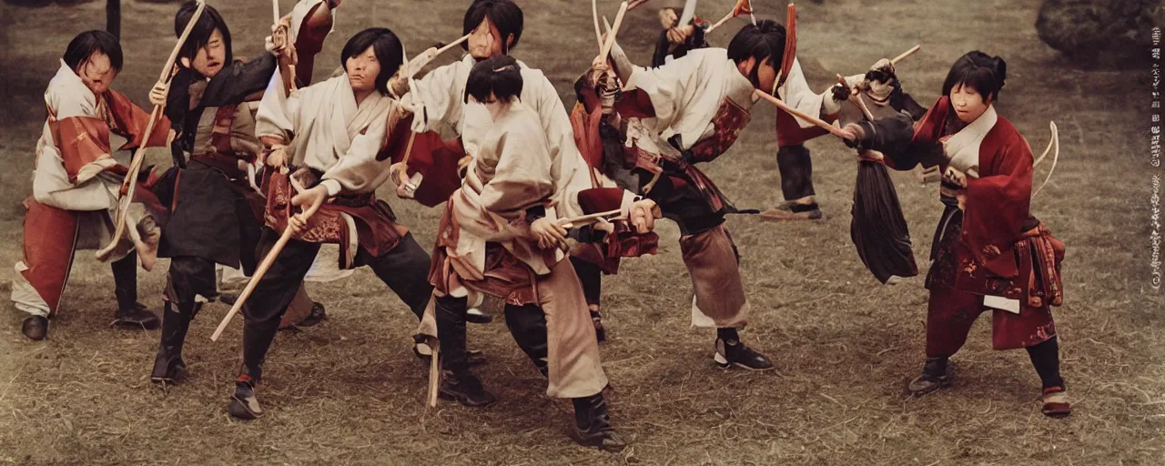 Prompt: 1 8 0 0 s japanese samurai battling spaghetti!, ultra - realistic faces, fine detail, in the style of diane arbus, canon 5 0 mm, wes anderson, kodachrome, retro