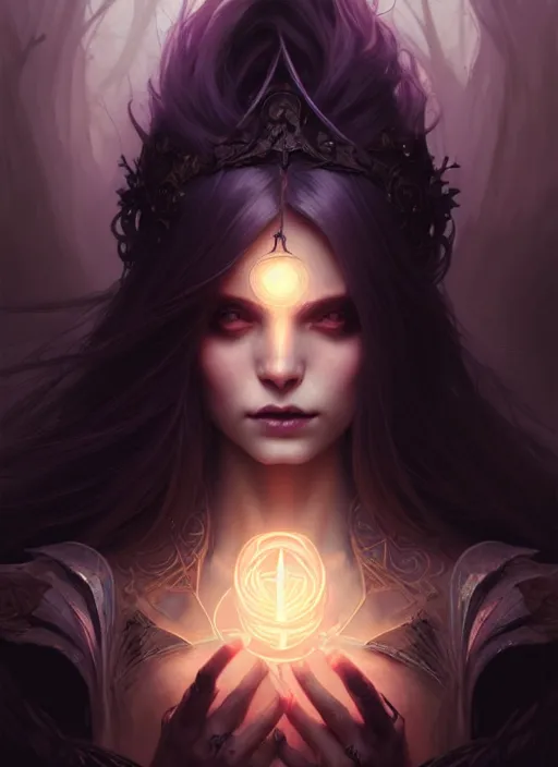 Image similar to Necromancer Sorceress, fantasy magic, undercut hairstyle, dark light night, intricate, elegant, sharp focus, illustration, highly detailed, digital painting, concept art, matte, art by WLOP and Artgerm and Greg Rutkowski and Alphonse Mucha, masterpiece