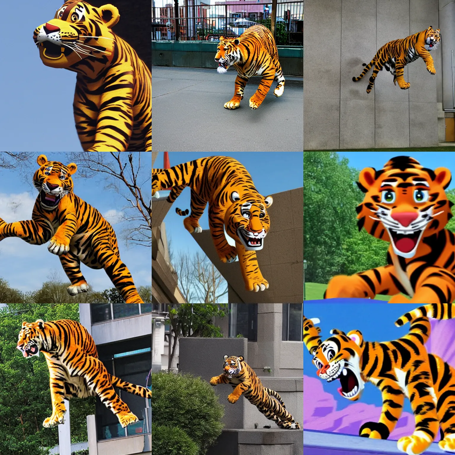Prompt: tony the tiger is shockingly bad at parkour
