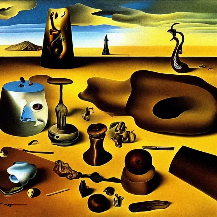 Image similar to random objects in a surreal environment by salvador dali