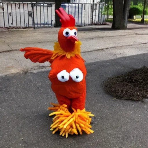 Image similar to chicken dressed as an inmate