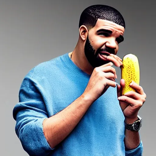 Image similar to drake holding a banana to his ear as if it was a phone