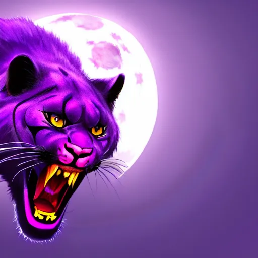 Prompt: concept art of a large purple panther at night roaring at the moon. digital drawing, illustration, 4 k, highly detailed, matte painting, artstation, artistic