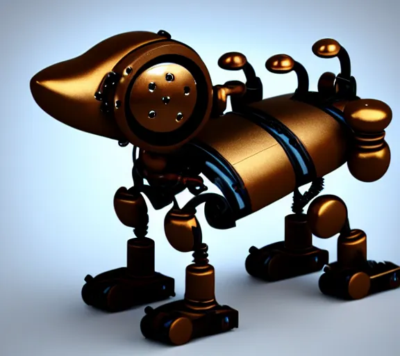 Image similar to futuristic steampunk ferret - shaped robot, steam - powered 3 d render ferret - shaped mechanical robot