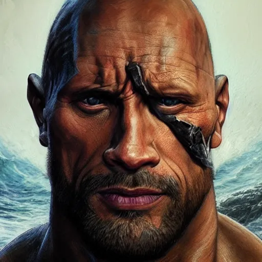 Prompt: dwayne johnson as berserker old half shark half man with a large scar across his eye | cinematic lighting | award - winning | closeup portrait | by donato giancola and mandy jurgens and charlie bowater | featured on artstation | pencil sketch