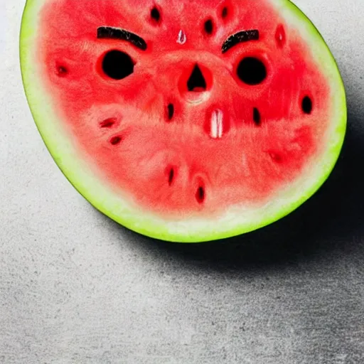 Image similar to a slice of water melon with the face of mel gibson