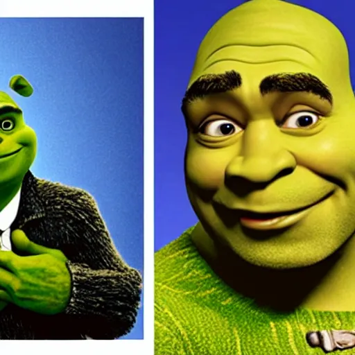 Prompt: shrek combined with both mr rogers and the rock