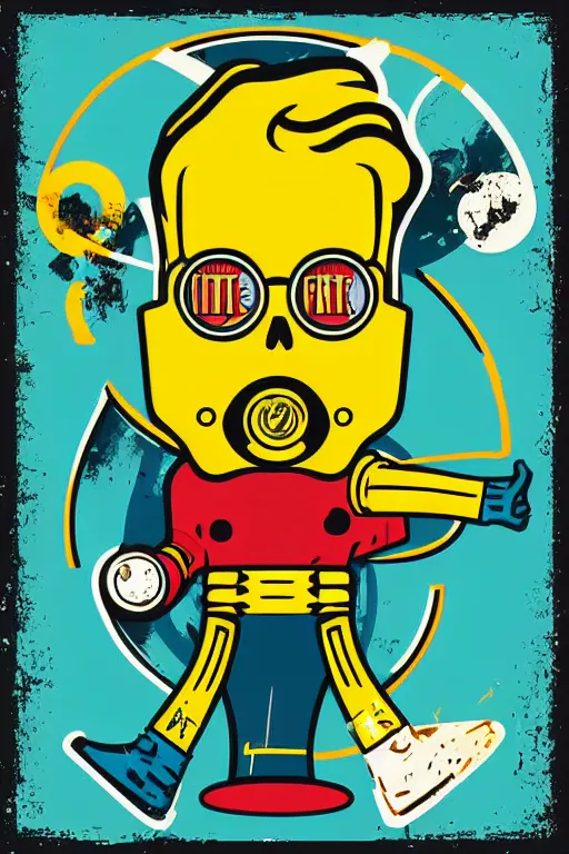 Image similar to fallout 7 6 retro futurist illustration art by butcher billy, sticker, colorful, illustration, highly detailed, simple, smooth and clean vector curves, no jagged lines, vector art, smooth andy warhol style