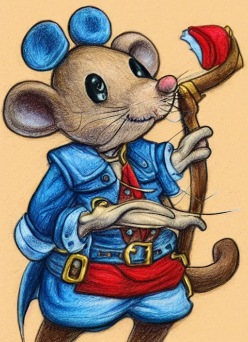 Image similar to detailed colored pencil drawing of a cute anthropomorphic mouse as a pirate