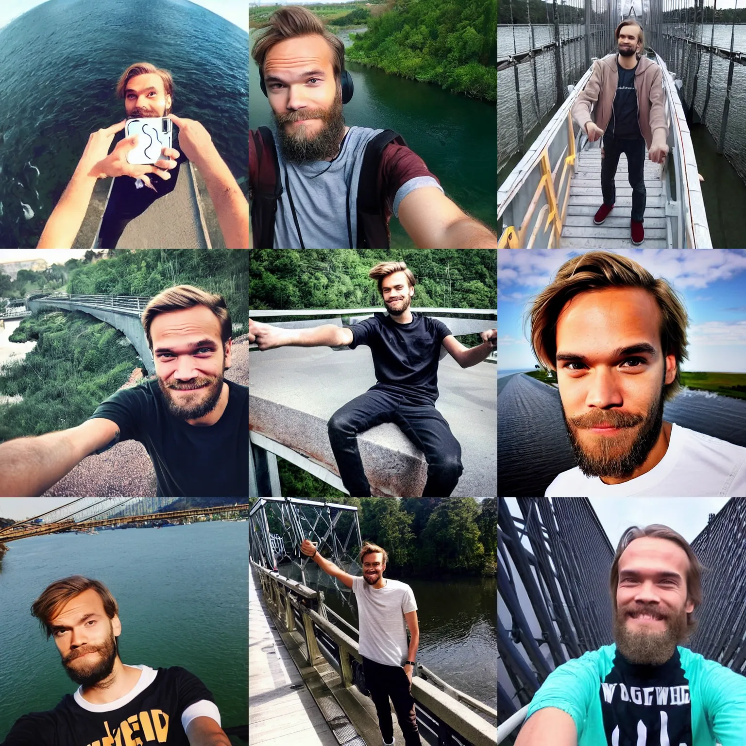 Prompt: PewDiePie selfie at a bridge