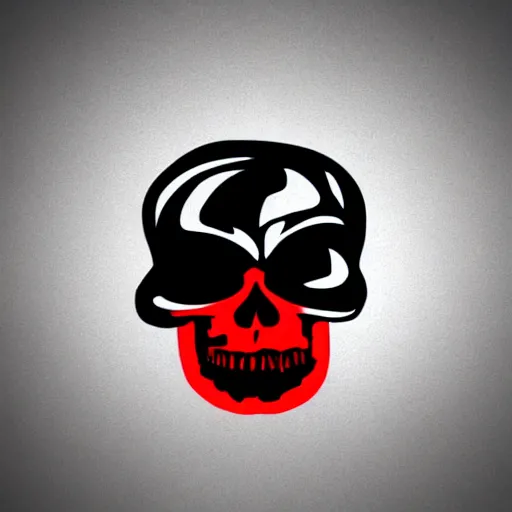 Image similar to minimalist logo of a skull with red eyes like the terminator (1984), gritty atmosphere, oppressive