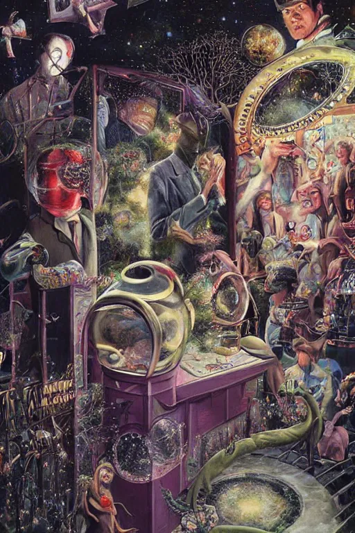 Image similar to an airbrush painting of an elaborate hidden object scene of the tv show the twilight zone ( 1 9 6 0 ) by destiny womack, gregoire boonzaier, harrison fisher, richard dadd