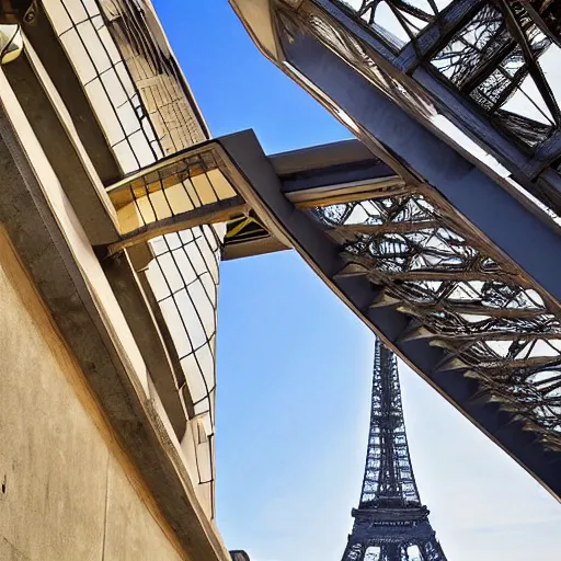 Image similar to The Eiffel tower redesigned as brutalist architecture, Colour photograph, detailed, architecture