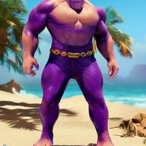 Image similar to thanos wearing a bikini