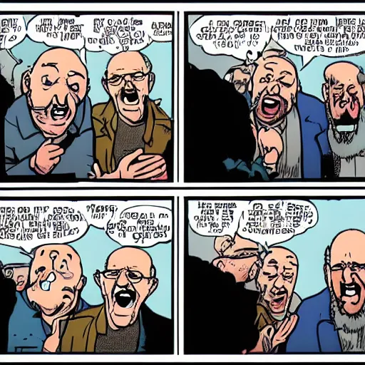 Image similar to uncle junior soprano screaming about the end of the world cartoon strip