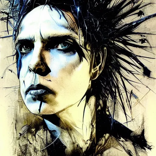 Image similar to portrait of gaunt ( the cure fan ) as dream from sandman, dim stars as eyes, by jeremy mann, by cedric peyravernay, by by russ mills, by richard avedon and ben templesmith, dramatic lightning, sadness, dark eye sockets, in the shadows, punk rock, gothic, high detailed, 8 k