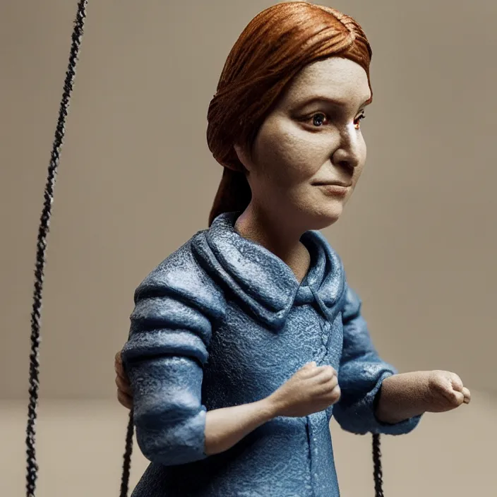 Prompt: a closeup portrait of a sad woman standing next to an empty swing playground, stop motion animation, claymation, anomalisa, by jan van eyck, 8 k, medium - format print