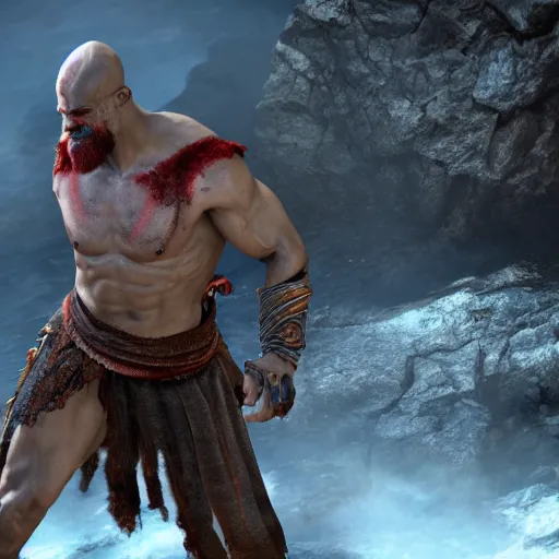 Image similar to Djimon Hounsou as kratos!!, 8k, cinematic, unreal engine