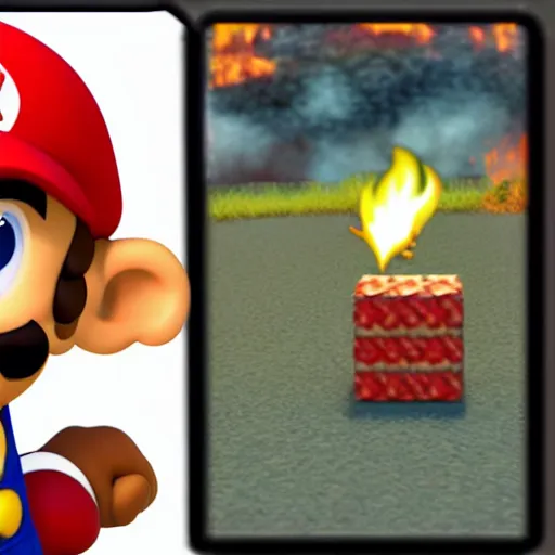 Prompt: Hyper realistic caveman Mario discovers fire