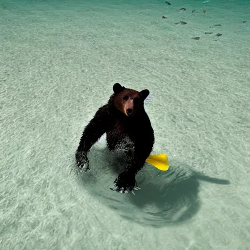 Prompt: a photo of a bear riding a unicycle under water