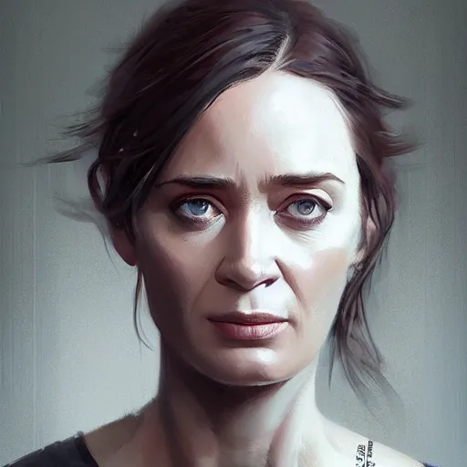 Image similar to portrait of a woman by greg rutkowski, emily blunt as an engineer, she is about 4 0 years old, wearing a utilitarian jumpsuit, highly detailed portrait, digital painting, artstation, concept art, smooth, sharp foccus ilustration, artstation hq